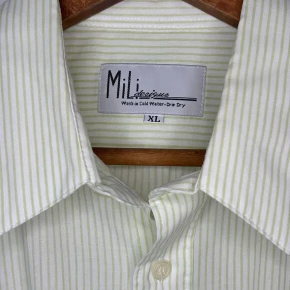 Vintage XL Lime Green Striped Button Down Embroidered Bugs Flowers Rhinestones - Picture 5 of 11